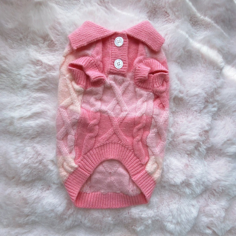 Plaid Polo Collar Wool Cardigan for Dogs & Cats - Preppy Style