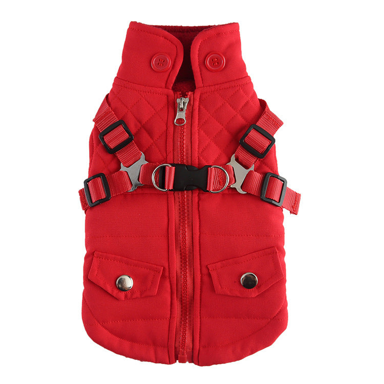 BellyRub Padded Dog Jacket with Harness Clip | For Dogs - Hooded & Non Hooded Options (Red, Army Green, Blue, Black)