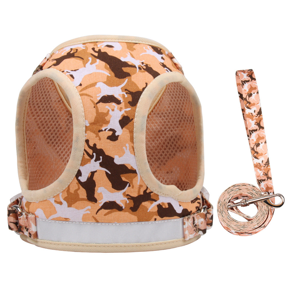 Reflective Breathable Pet Harness & Lead Set – Printed Design | Blue, Pink, Grey & Yellow | S–XL