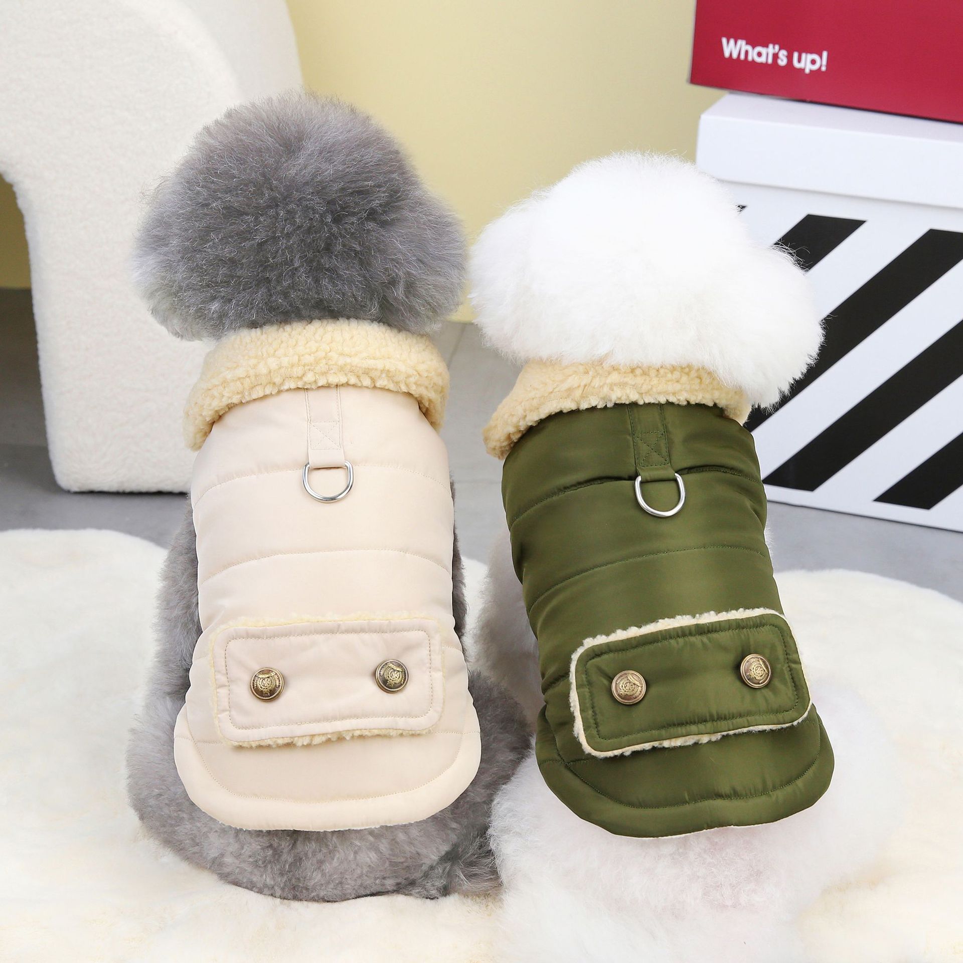 Teddy Nordic Fur Collar Cotton Vest - For Dogs & Cats (with Harness clip)