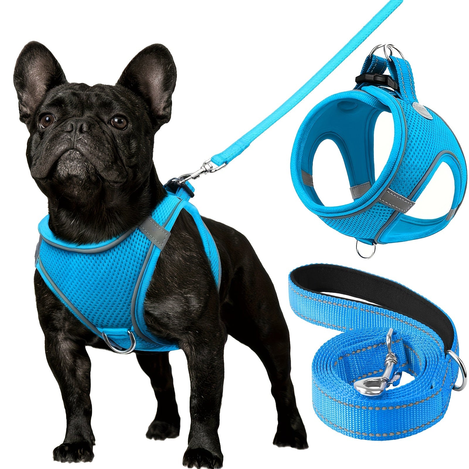 Joytale Step in Dog Harness and leash Set,Reflective Soft Padded Nylon Leash,Breathable Mesh Vest Harness and Leash for Small and Medium Dogs