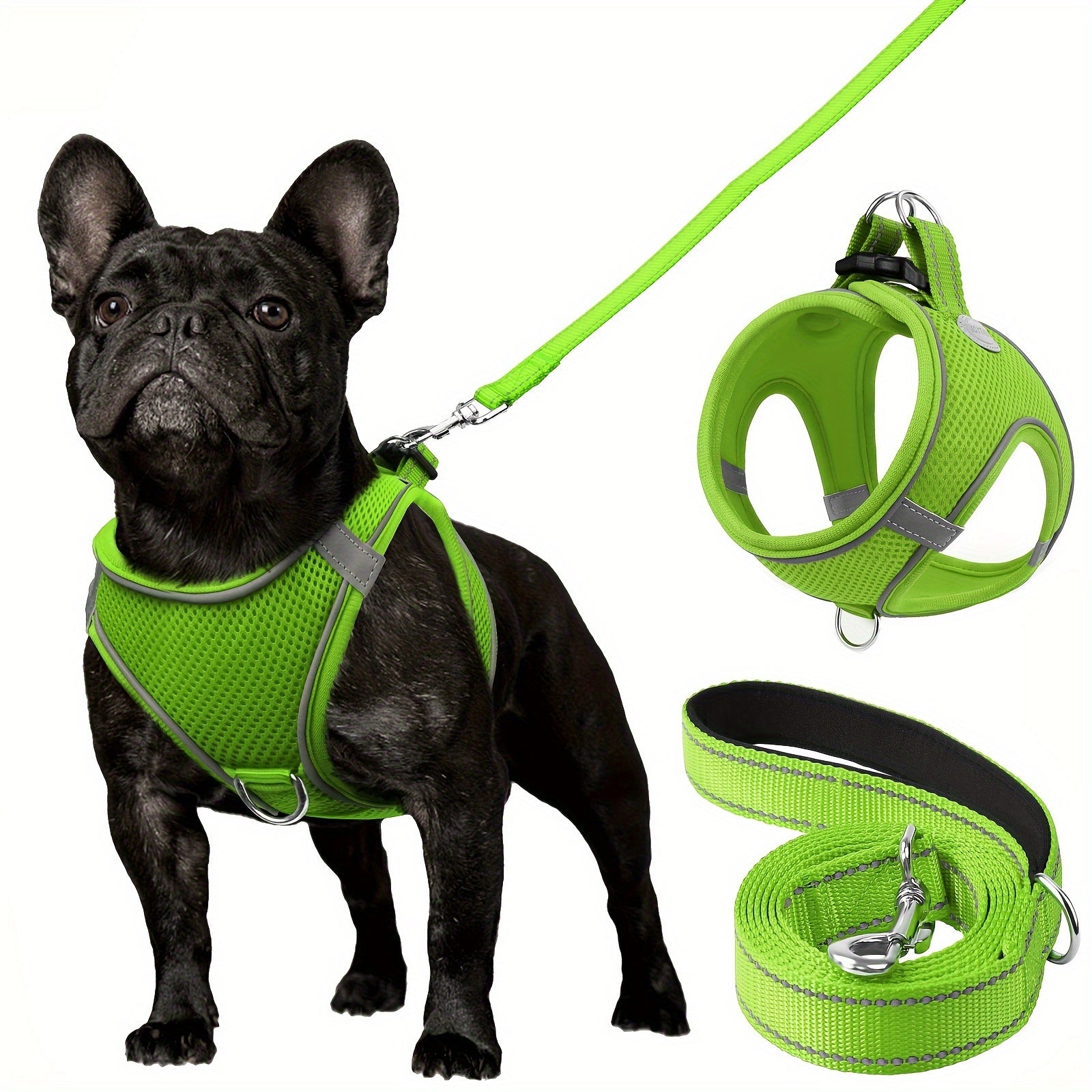 Joytale Step in Dog Harness and leash Set,Reflective Soft Padded Nylon Leash,Breathable Mesh Vest Harness and Leash for Small and Medium Dogs