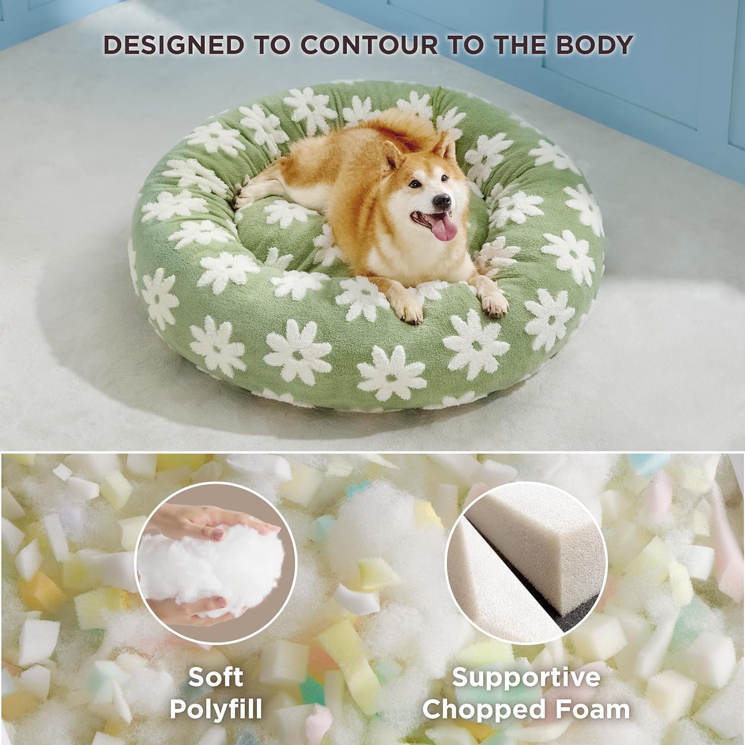 Jacquard Donut Pet Bed - Shaggy Plush with Anti-Slip Base