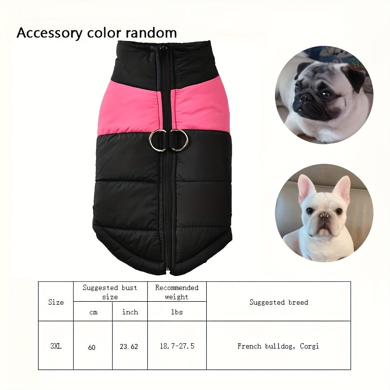 Waterproof And Windproof Fleece-Lined Dog Coat With Zipper For Small And Medium Digs, Cotton Filling, Polyester Shell, Adjustable Closure