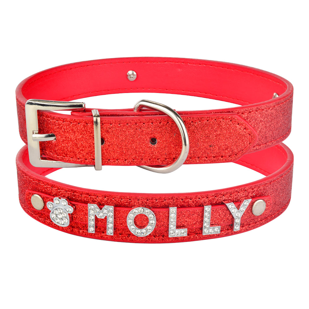 DIY Alphabet Letter Dog Name Collar - PU Leather, 5 Colours, XS-L