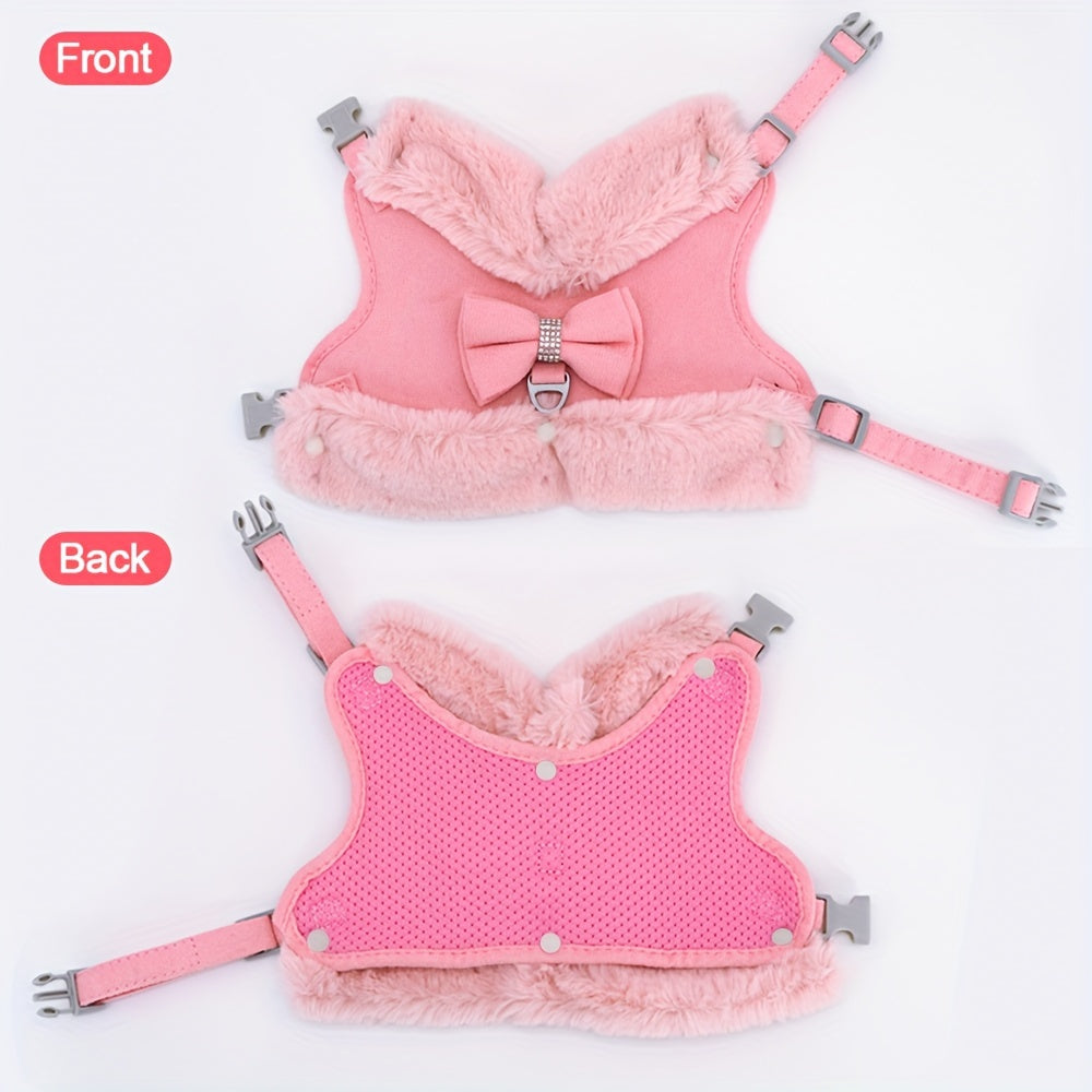 For Small And Medium Sized Dogs, Soft Fabric Dog Bow Tie Vest Harness Dress With Walking Traction Rope, Warm Dog Harness And Leash Set
