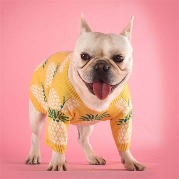 Pineapple Print Cotton Dog Sweater - Fun Summer-Inspired Style