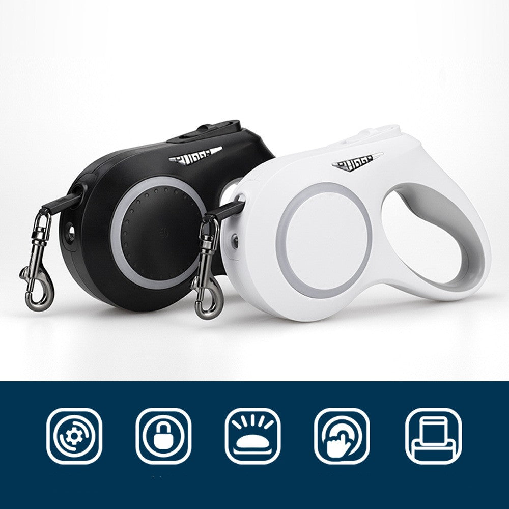 PUGGA - LED Retractable Dog Lead with Light – 5m Extending Lead with USB Charging | White & Black