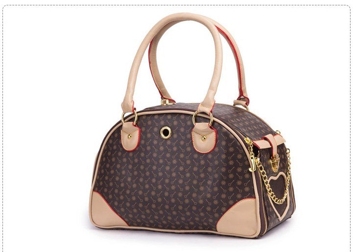 LV Style Leather Pet Carrier Bag - Stylish Travel Bag for Small Dogs & Cats