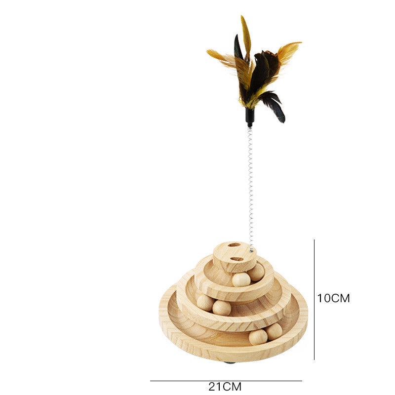 Solid Wood Cat Turntable Toy with Bite-Resistant Wand - 17 Variants