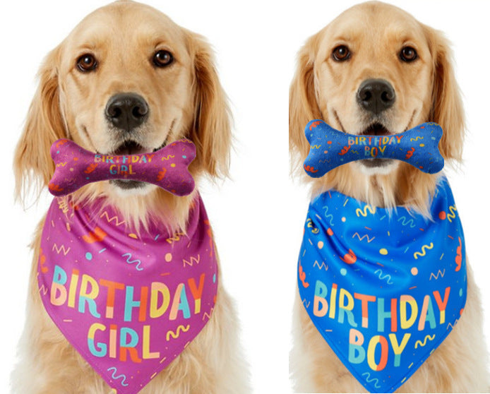 Pet Bandana & Bone Toy Set | Pink & Blue | Dog Birthday Accessories
