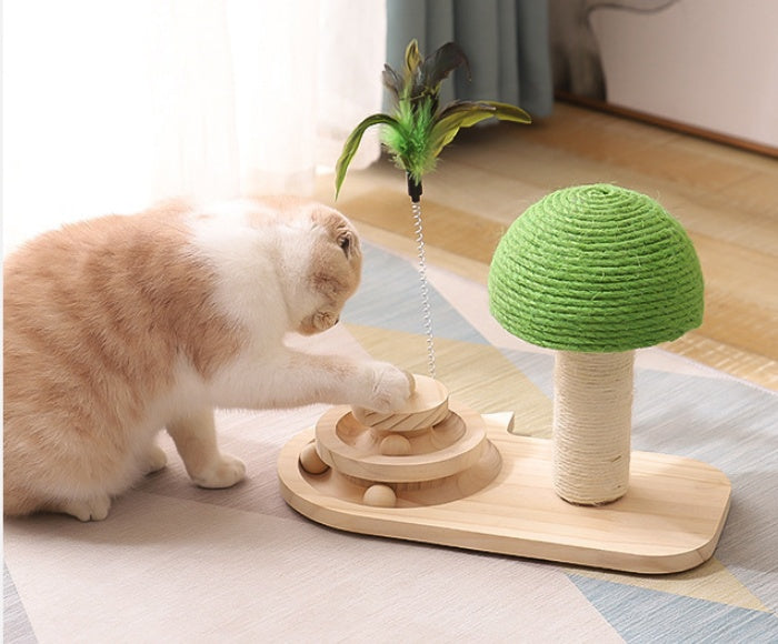 Cat Scratching Post Tree with Sisal Balls & Mushroom Turntable