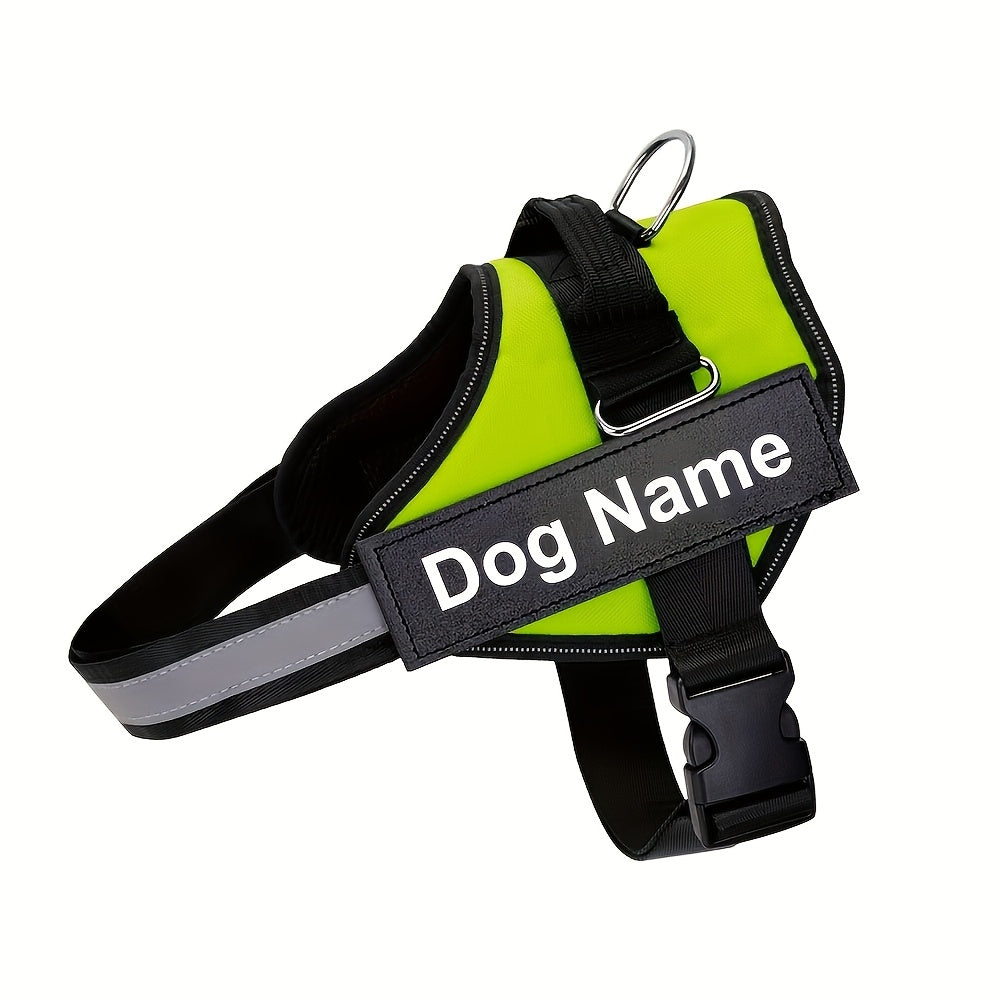 Customisable Reflective Striped Dog Harness - Personalised Name & Number Patch, Anti-Escape, XS-M