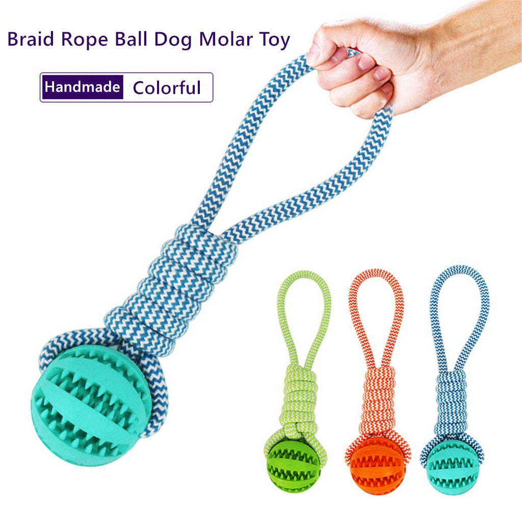 TPR & Cotton Rope Dog Chew Ball – Bite-Resistant Dental Toy | 25cm | Blue, Orange & Green