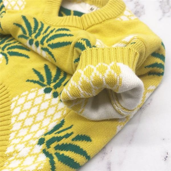 Pineapple Print Cotton Dog Sweater - Fun Summer-Inspired Style
