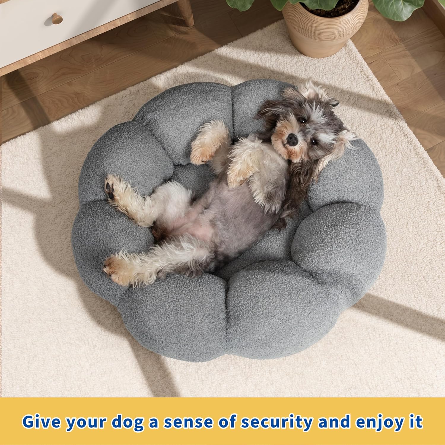 Flower Donut Calming Pet Bed – Plush Teddy Fleece Round Cuddler for Cats & Dogs | S, M & L