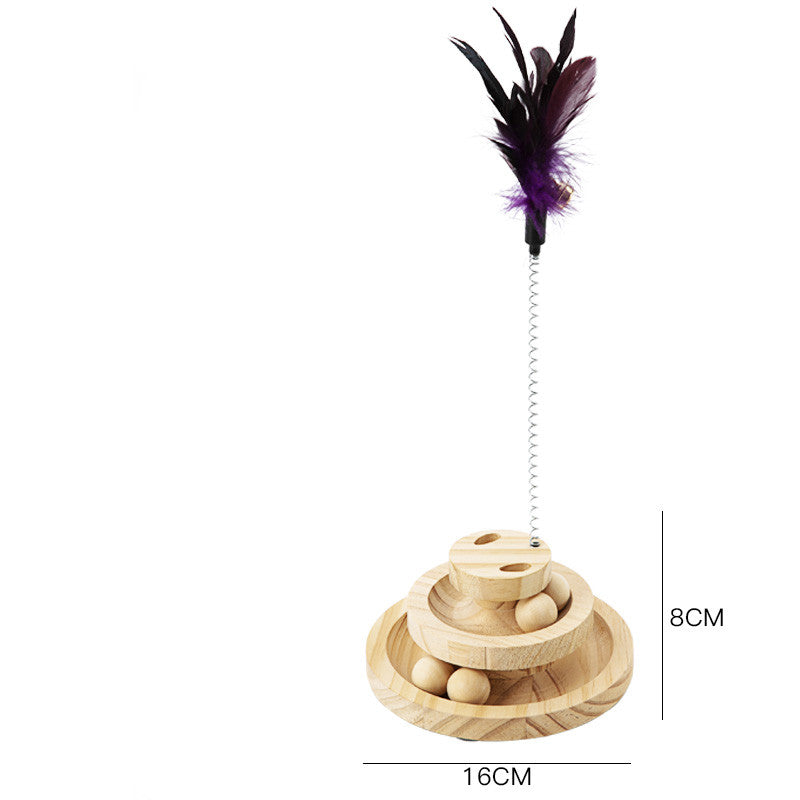 Solid Wood Cat Turntable Toy with Bite-Resistant Wand - 17 Variants