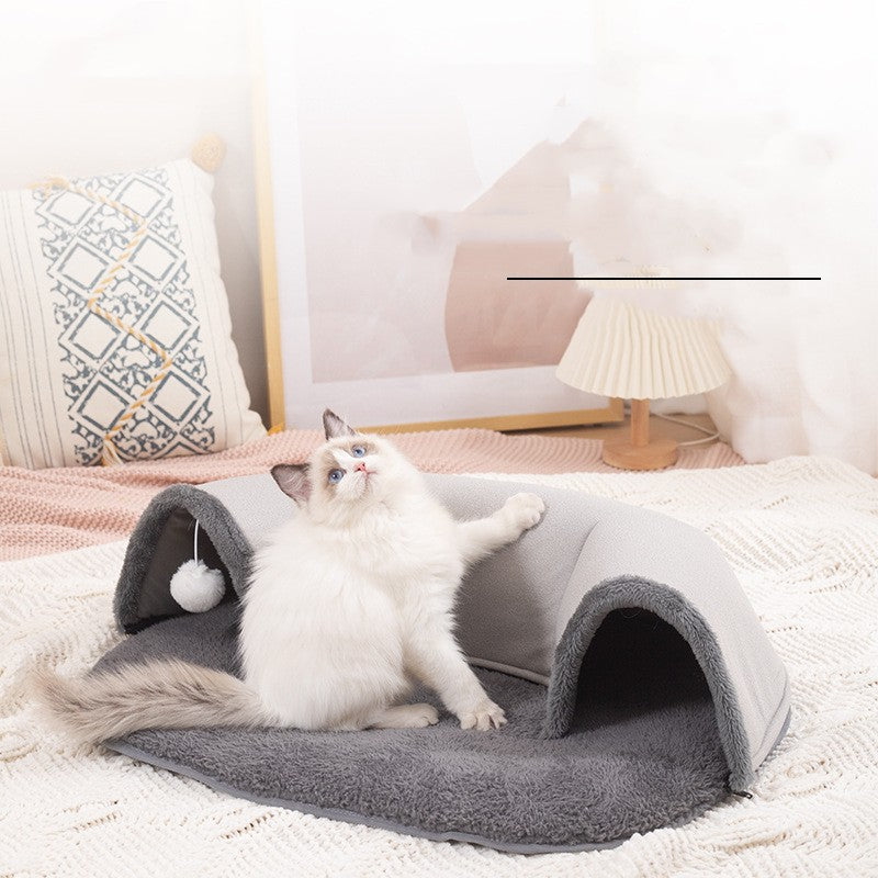 Plush Cat Tunnel Nest - Cosy Autumn & Winter Hideaway