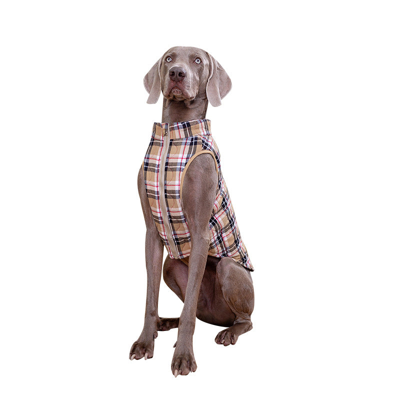 Quilted Dog Jacket | Plaid Padded Coat with Reflective Leash Ring