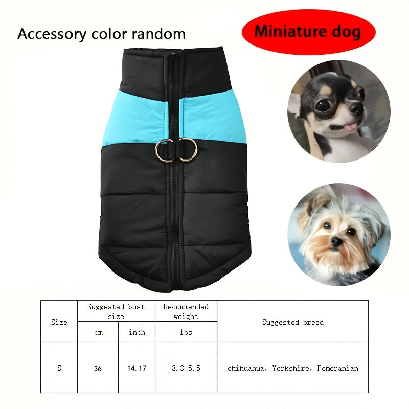 Waterproof And Windproof Fleece-Lined Dog Coat With Zipper For Small And Medium Digs, Cotton Filling, Polyester Shell, Adjustable Closure