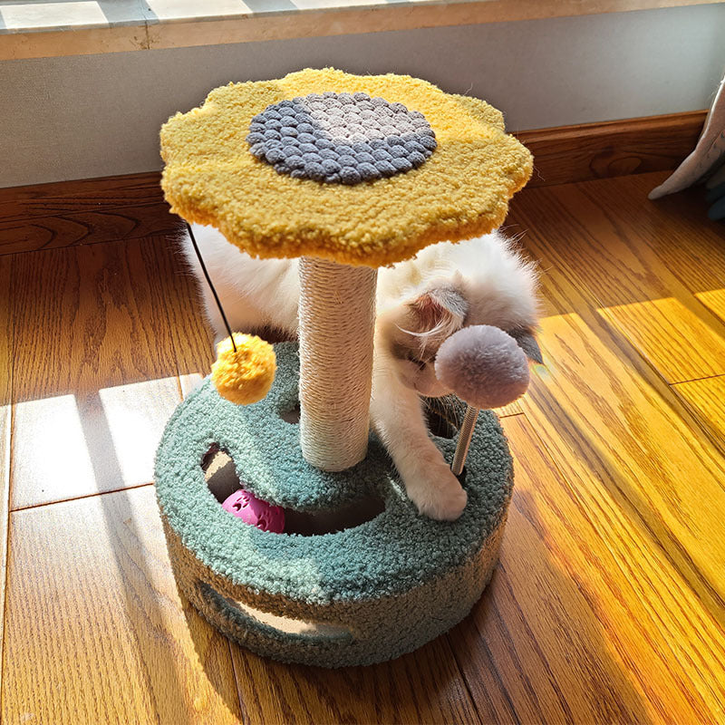 Flowered Sisal Cat Scratch Tower with Climbing Frame | Cat Claw Toy