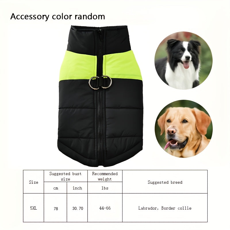 Waterproof And Windproof Fleece-Lined Dog Coat With Zipper For Small And Medium Digs, Cotton Filling, Polyester Shell, Adjustable Closure