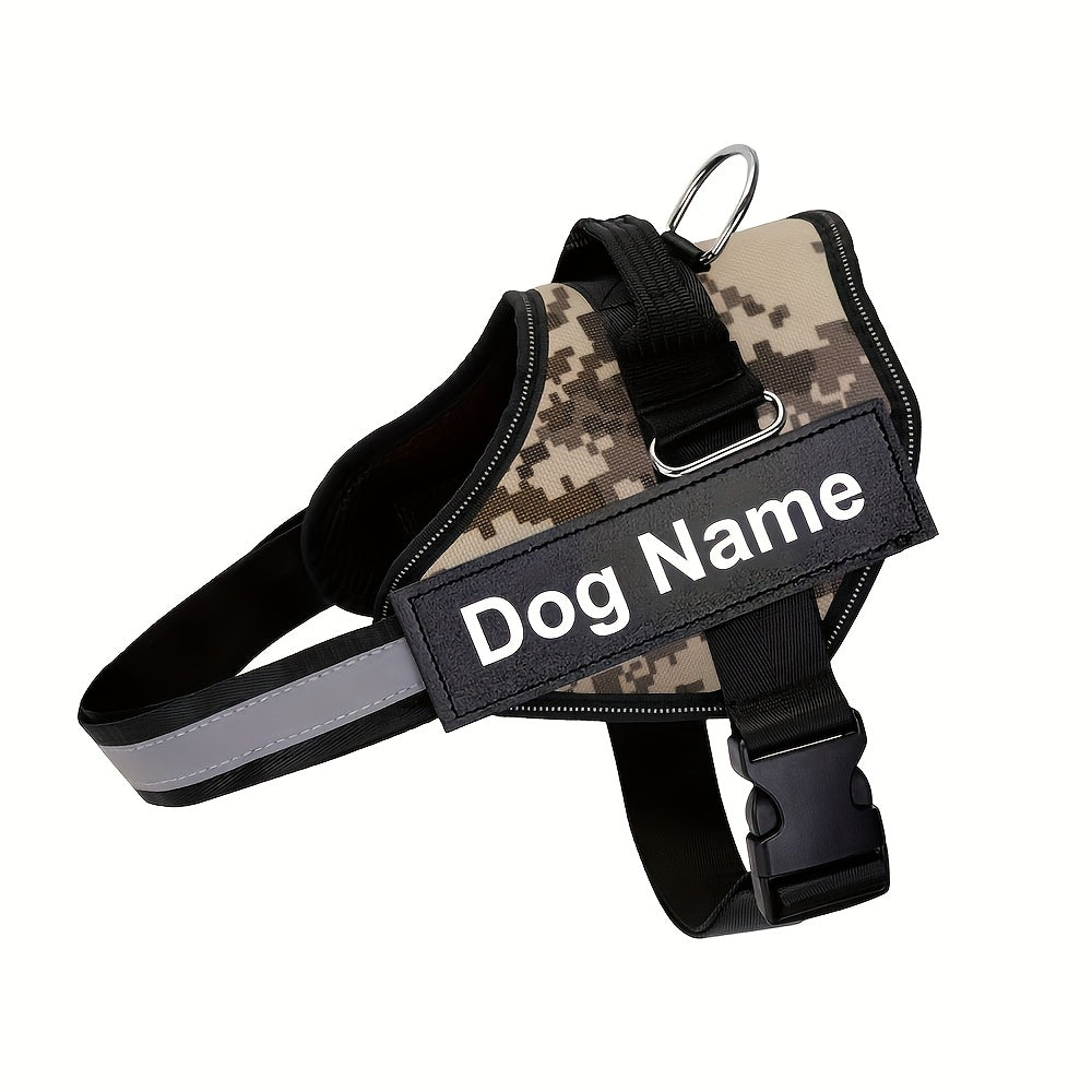 Customisable Reflective Striped Dog Harness - Personalised Name & Number Patch, Anti-Escape, XS-M
