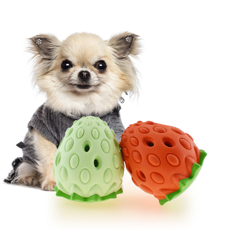 Strawberry Rubber Treat Dispensing Chew Ball - Chew Resistant Dog & Cat Toy