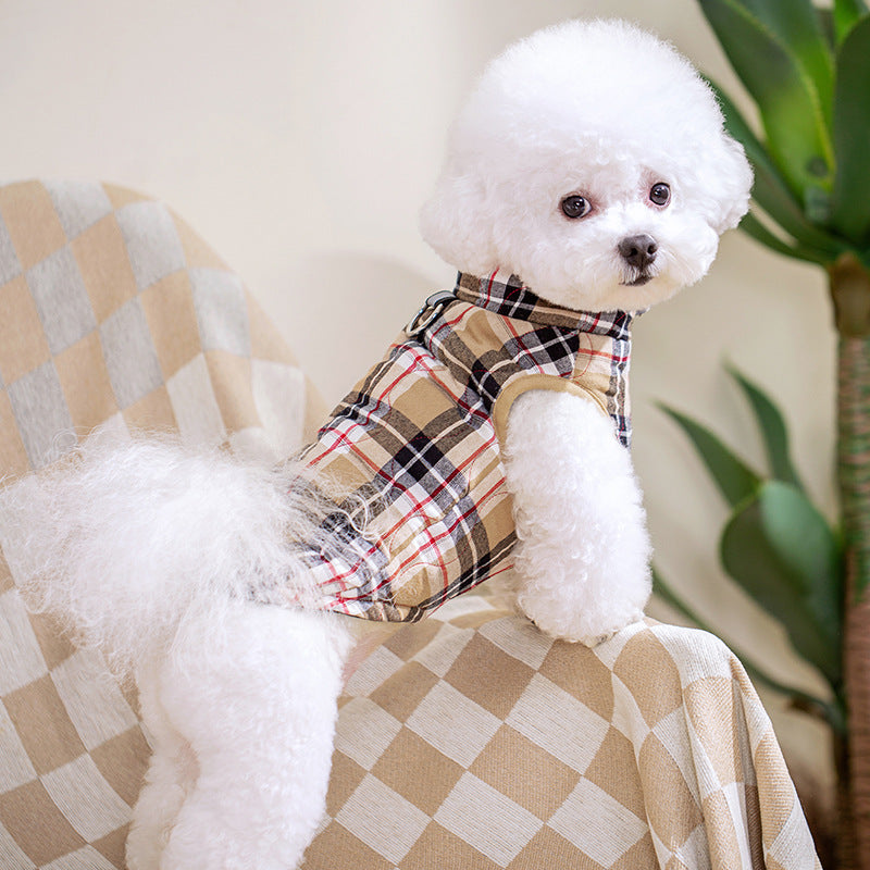 Quilted Dog Jacket | Plaid Padded Coat with Reflective Leash Ring