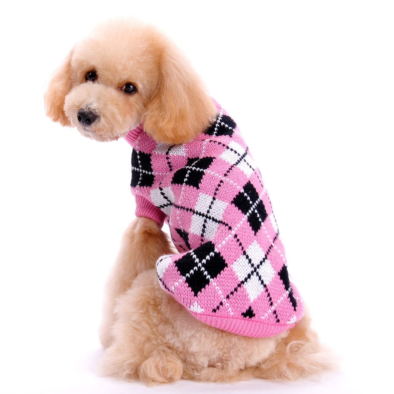 Geometric Diamond Knitted Dog & Cat Sweater - Round Neck Autumn & Winter