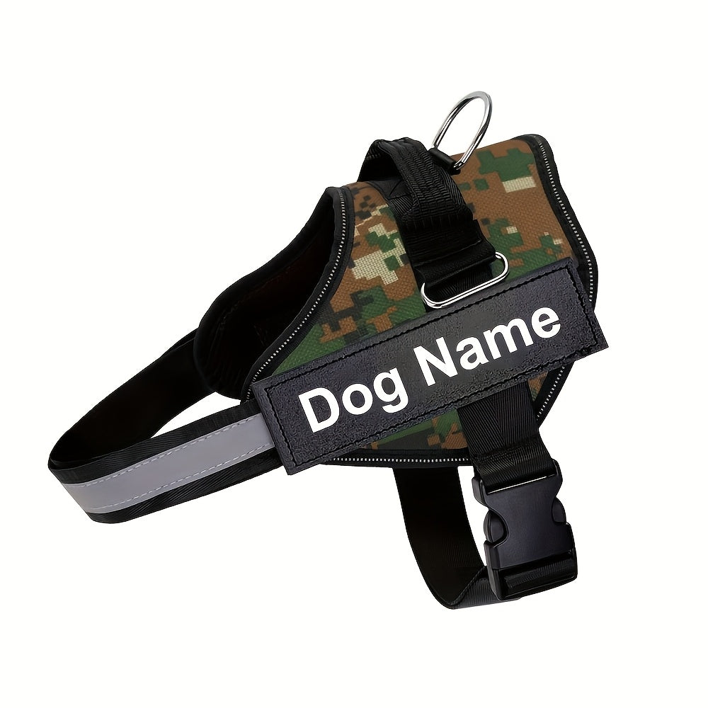 Customisable Reflective Striped Dog Harness - Personalised Name & Number Patch, Anti-Escape, XS-M