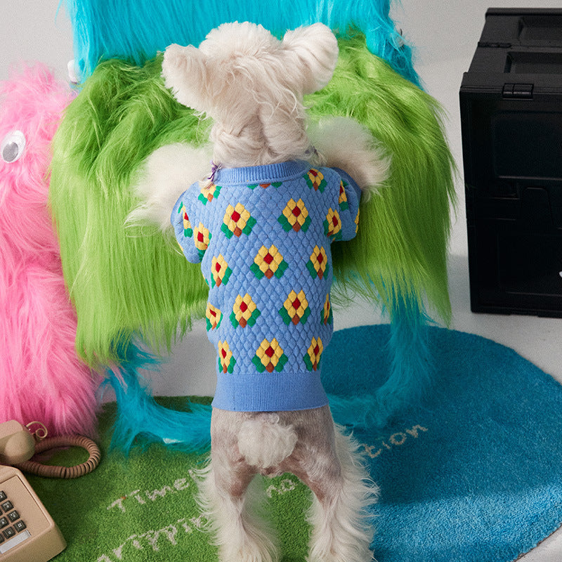 Floral Wool Dog Cardigan - Delicate Flower Detail Knitwear