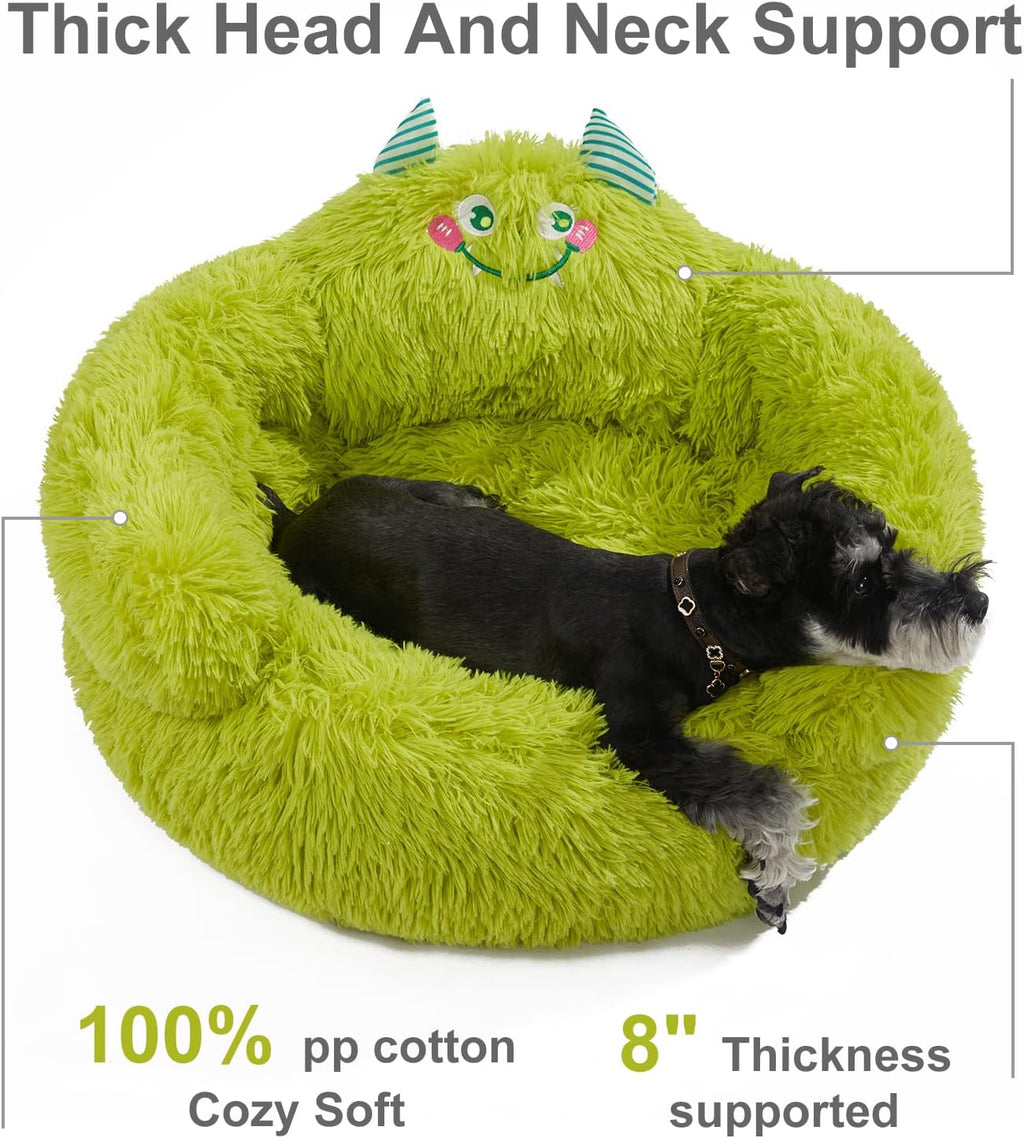 Green Monster Donut Bed - Plush Calming Cuddler for Small Pets
