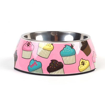 Patterned Stainless Steel & Melamine Pet Bowl – Cute Designs for Dogs & Cats | S, M & L
