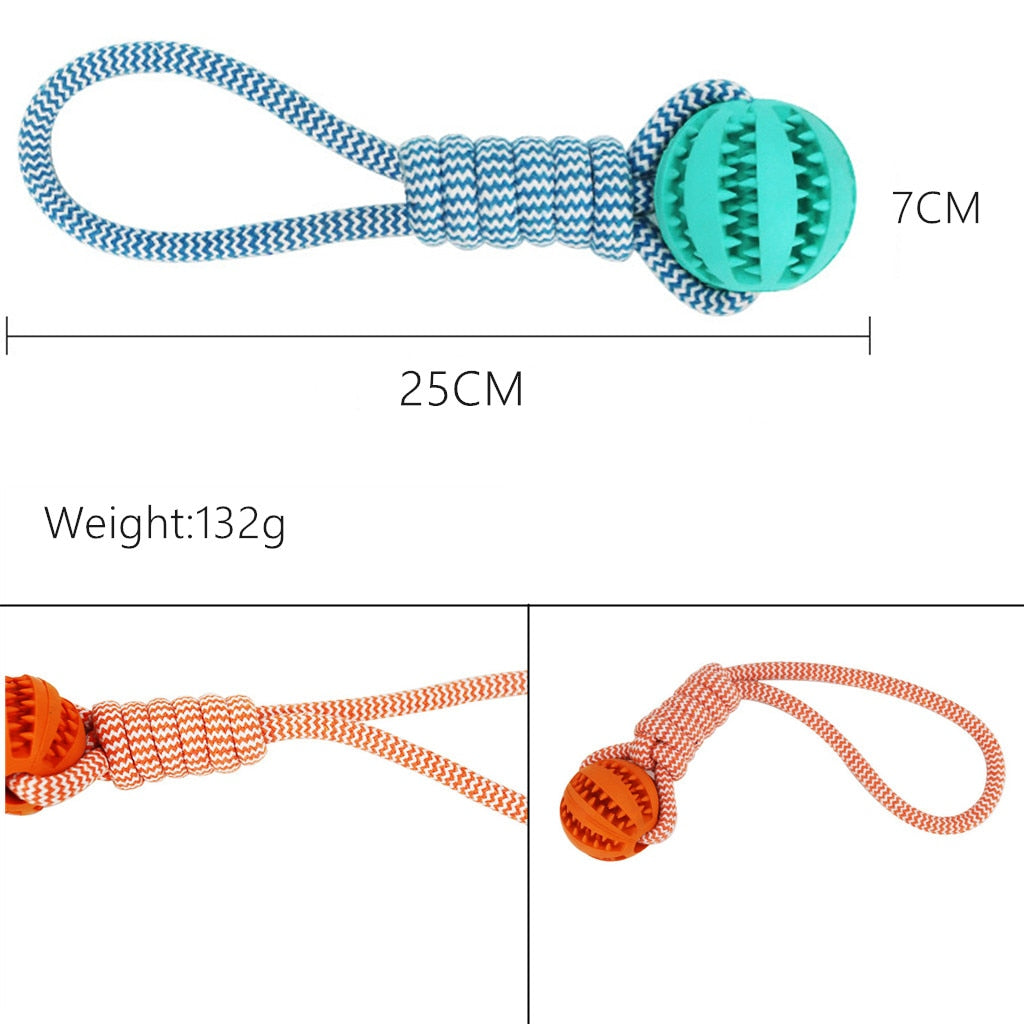 TPR & Cotton Rope Dog Chew Ball – Bite-Resistant Dental Toy | 25cm | Blue, Orange & Green