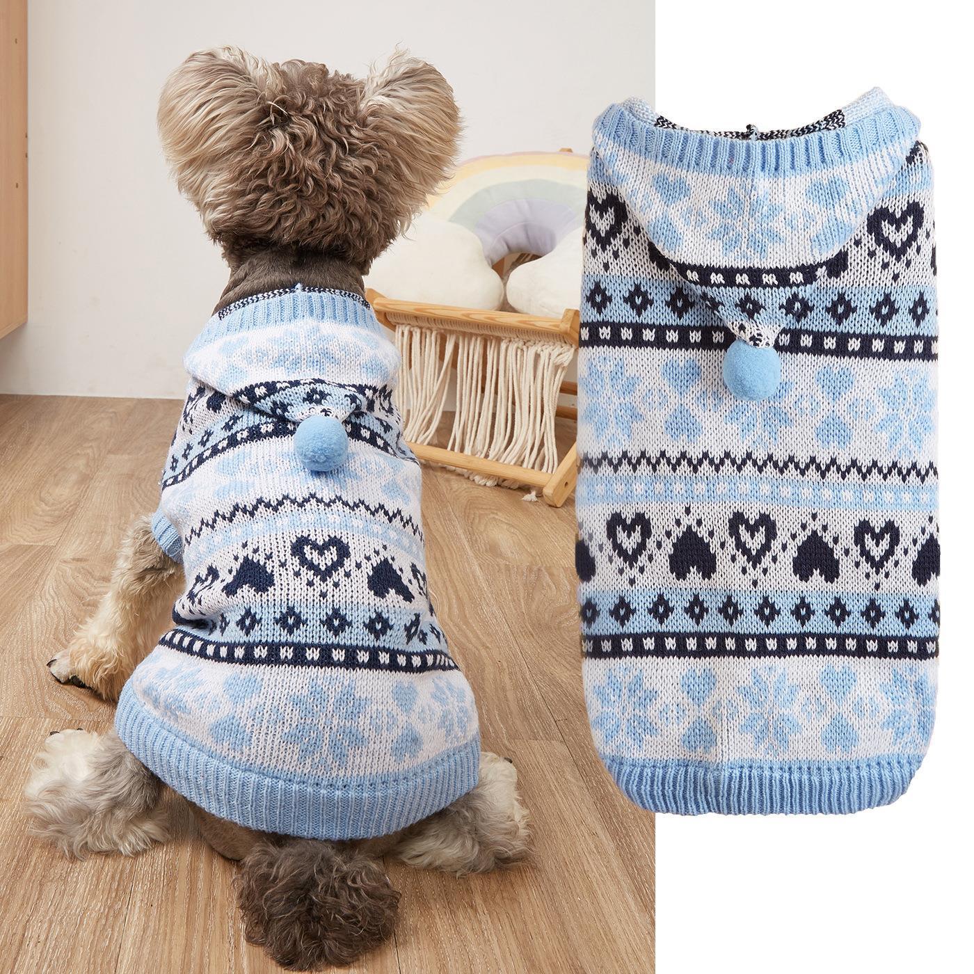 Snowflake & Stripe Knitted Dog Sweater - Warm Acrylic Winter Knitwear