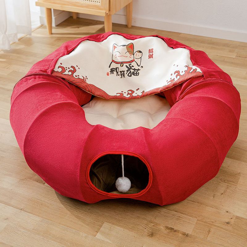 Foldable Canvas Cat Tunnel Nest Bed - Removable & Washable