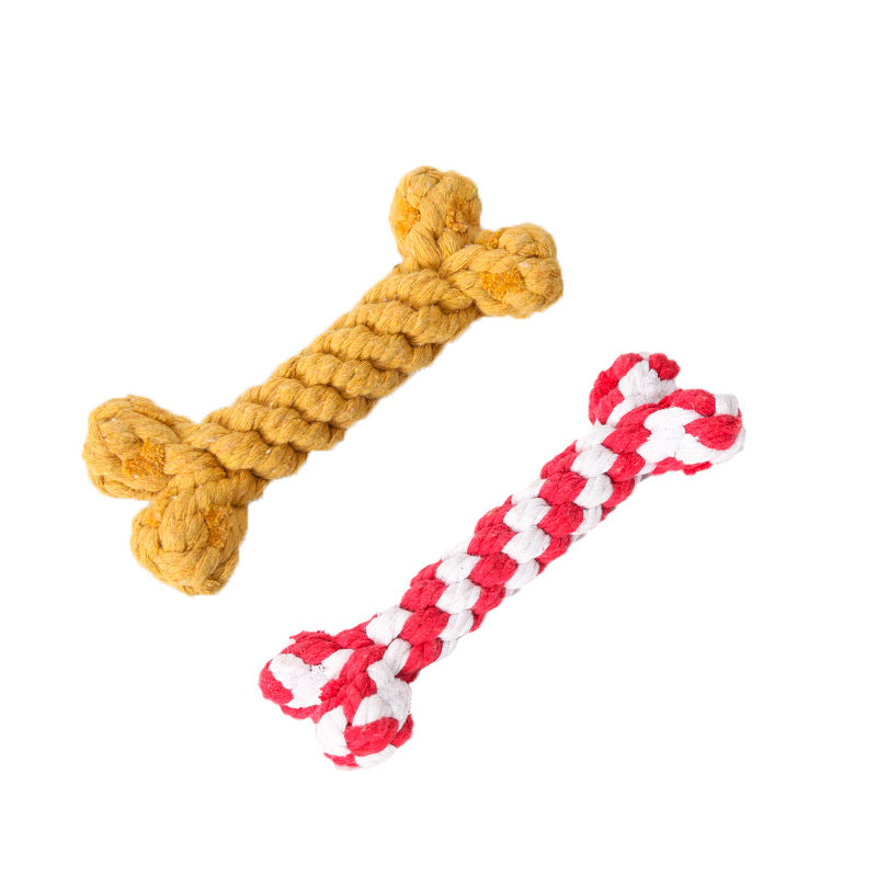 Rope Bone Knot Dog Toy – Bite-Resistant Chew Toy | 15cm | Red, Grey, Yellow, Blue & Brown