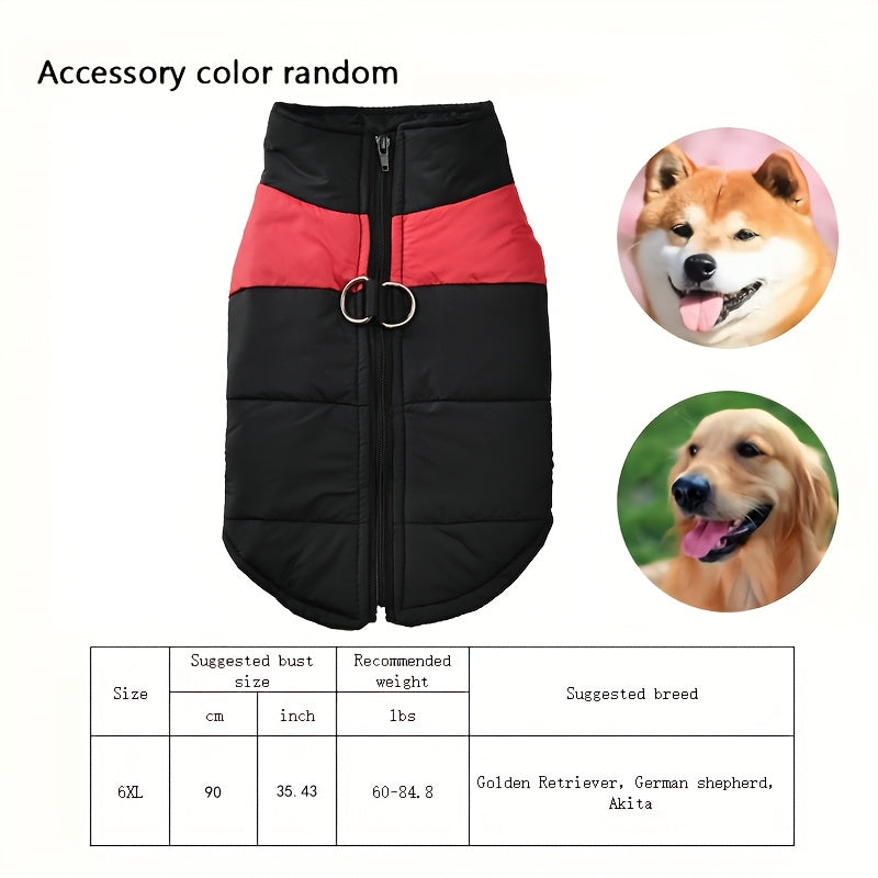 Waterproof And Windproof Fleece-Lined Dog Coat With Zipper For Small And Medium Digs, Cotton Filling, Polyester Shell, Adjustable Closure