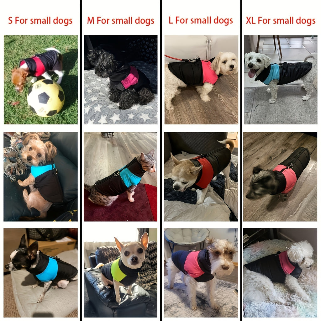 Waterproof And Windproof Fleece-Lined Dog Coat With Zipper For Small And Medium Digs, Cotton Filling, Polyester Shell, Adjustable Closure