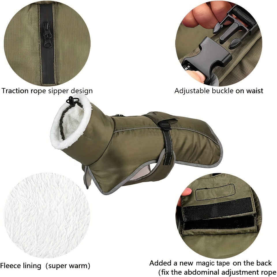 Waterproof Fleece Dog Coat – Windproof Winter Jacket with Turtleneck & Leash Hole | S–3XL