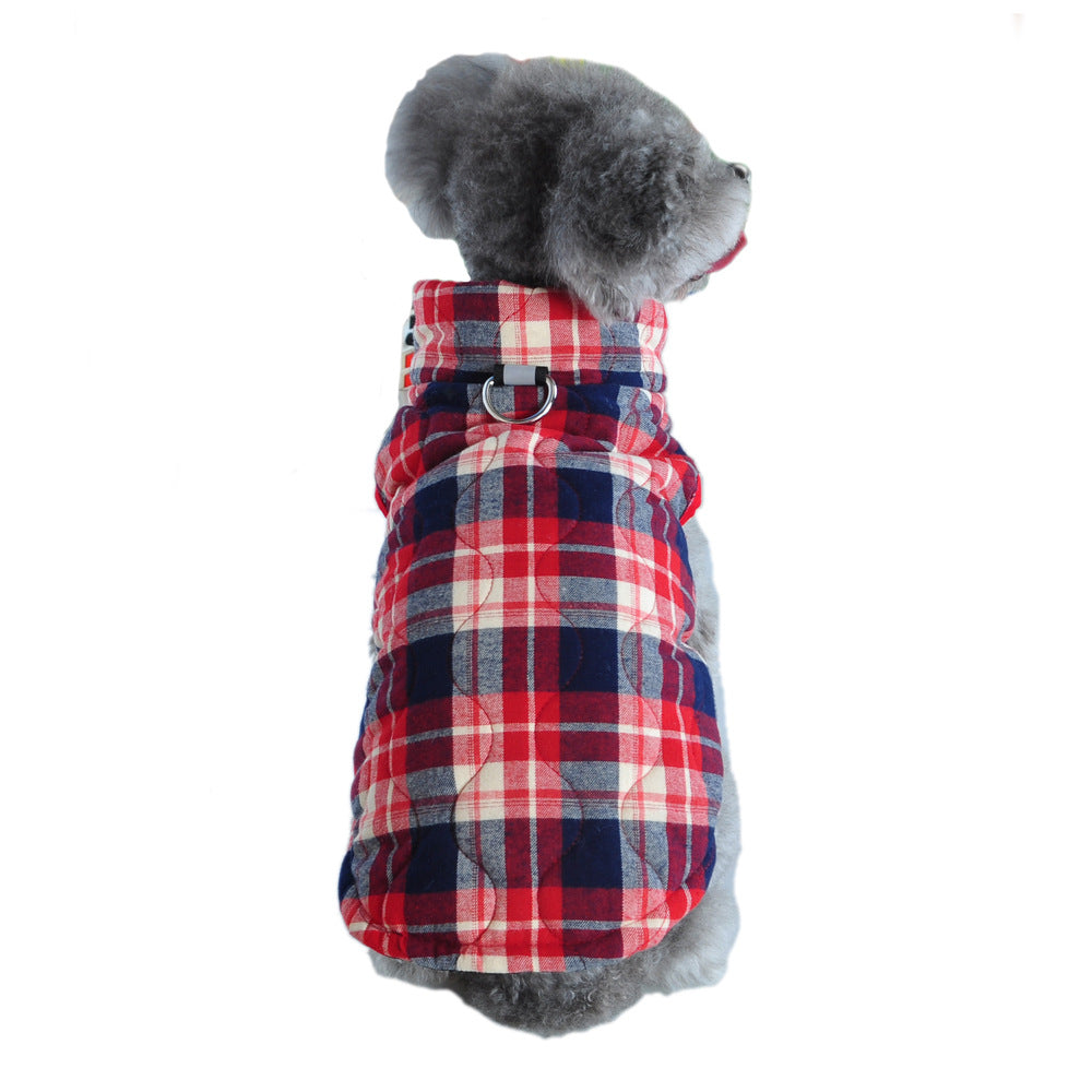 Quilted Dog Jacket | Plaid Padded Coat with Reflective Leash Ring