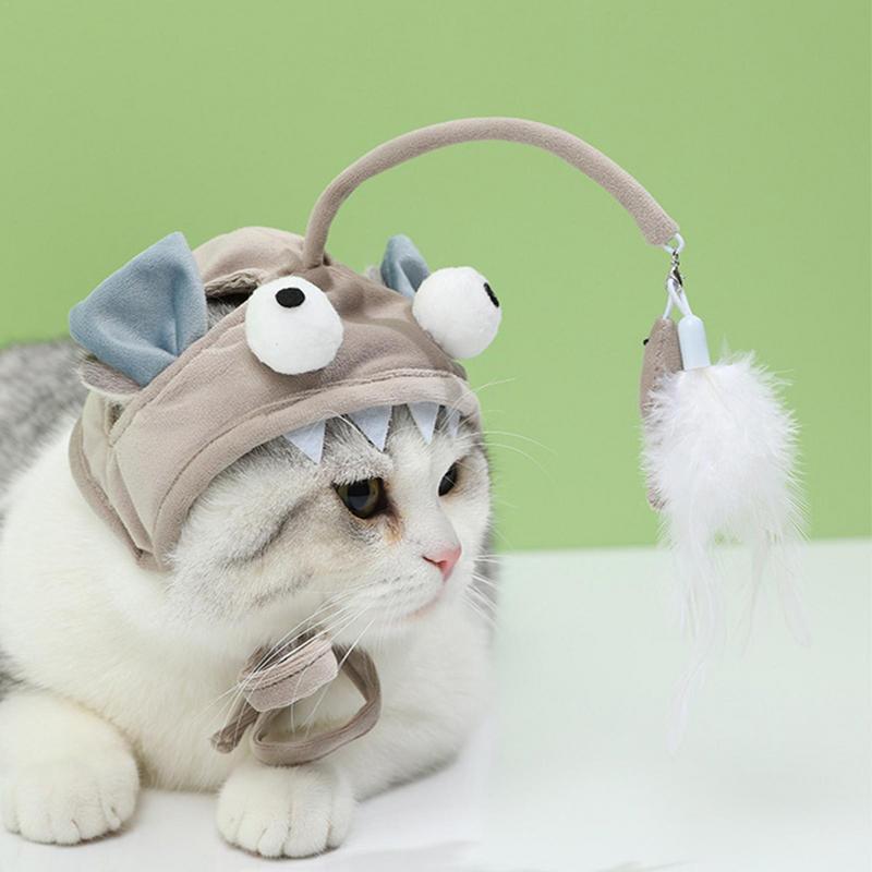 Head-Mounted Feather Cat Wand Toy - Hands-Free Interactive Play