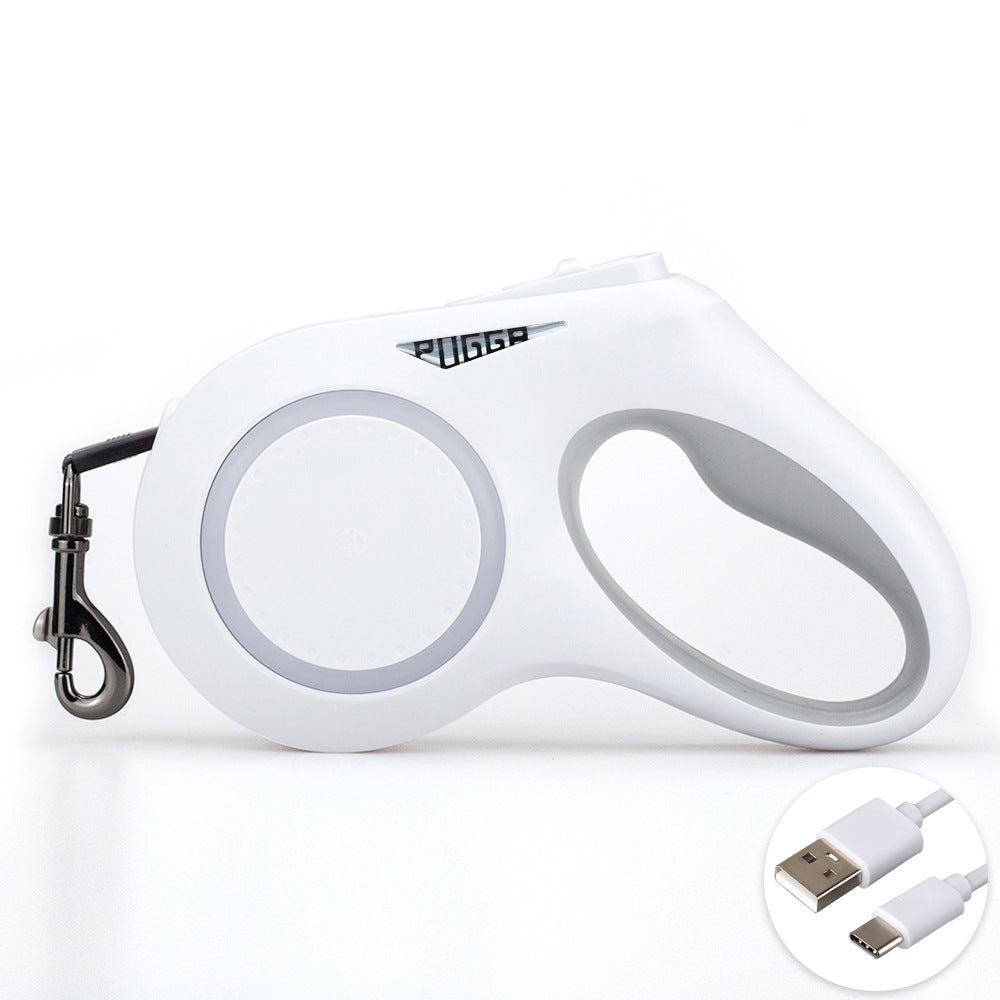 PUGGA - LED Retractable Dog Lead with Light – 5m Extending Lead with USB Charging | White & Black