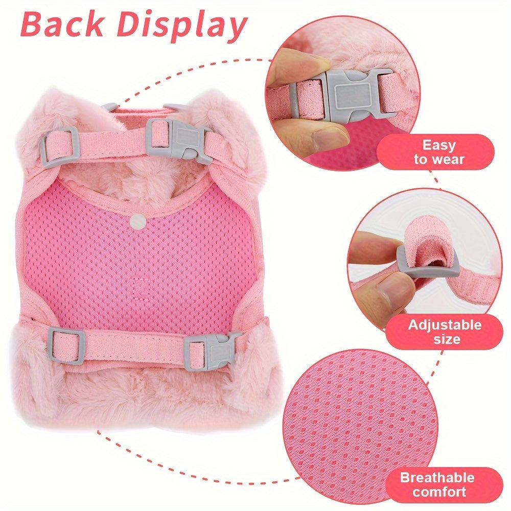 For Small And Medium Sized Dogs, Soft Fabric Dog Bow Tie Vest Harness Dress With Walking Traction Rope, Warm Dog Harness And Leash Set