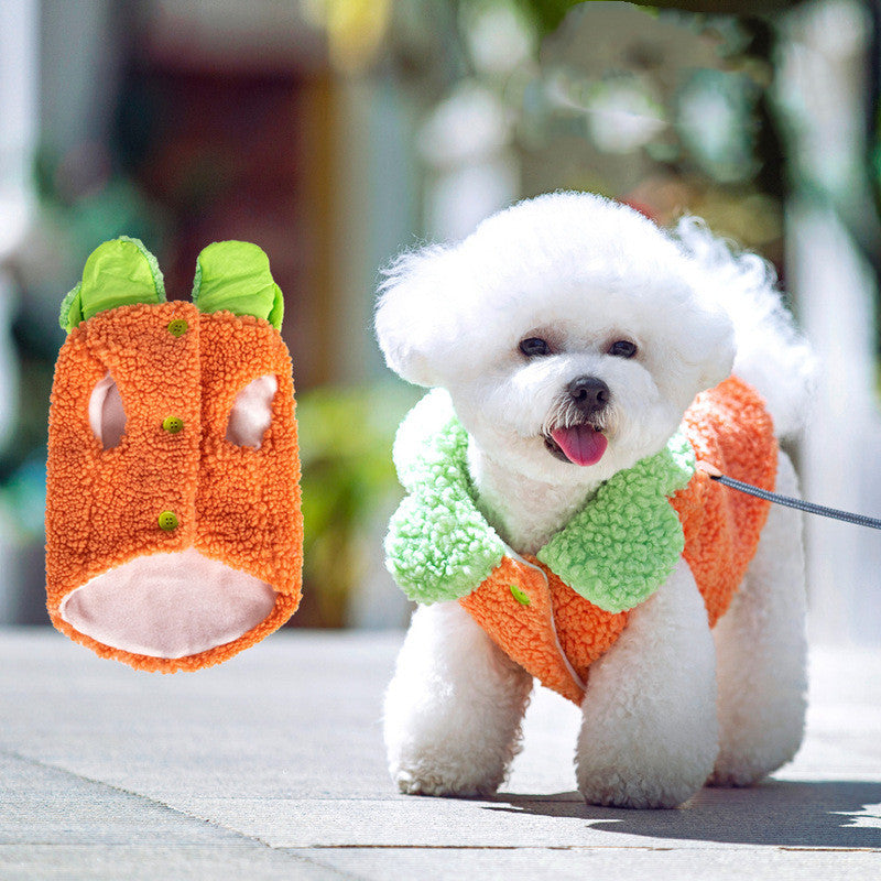 Korean Style Lotus Leaf Lace Pet Jumper - Warm Coral Fleece