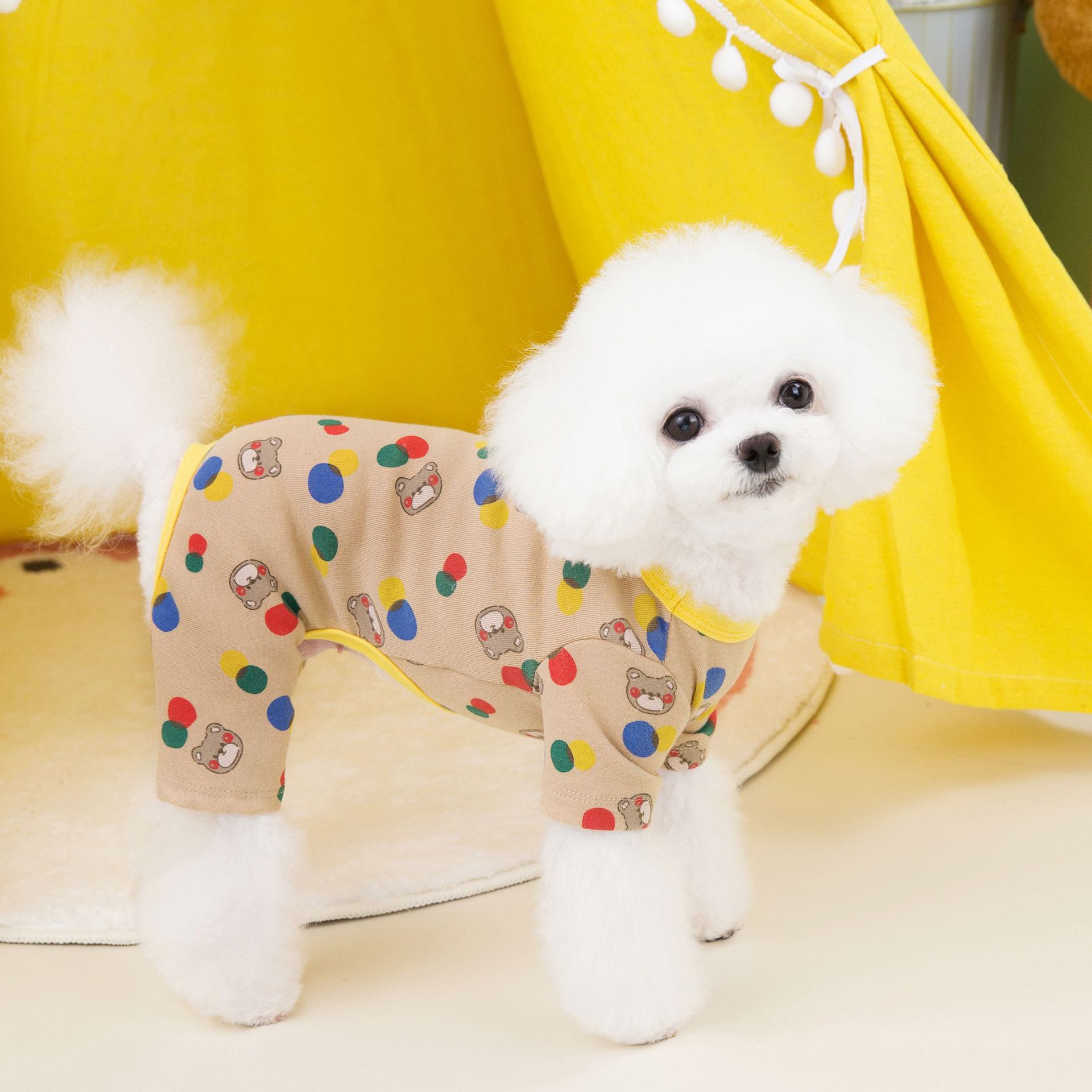 Colourful Ball Bear Dog Jumper - Soft Cotton & Spandex Blend