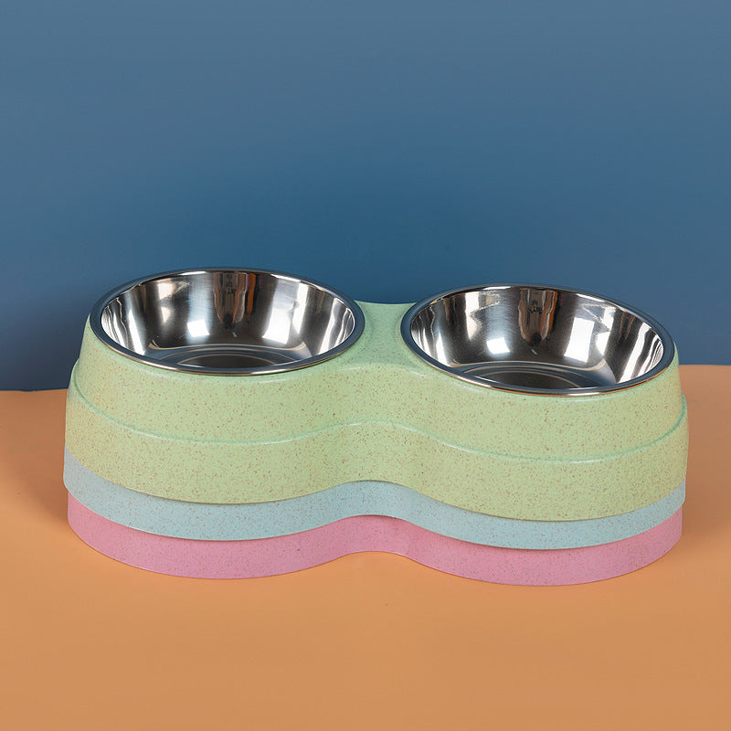 Double Stainless Steel Pet Bowl – Food & Water Feeder for Dogs & Cats | Green, Pink & Blue