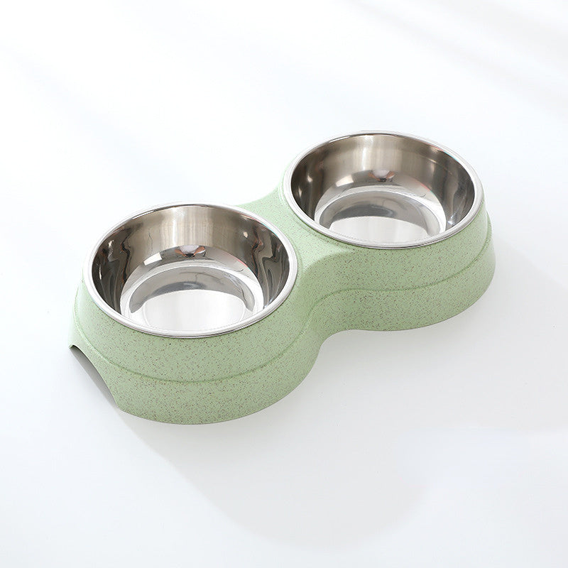Double Stainless Steel Pet Bowl – Food & Water Feeder for Dogs & Cats | Green, Pink & Blue