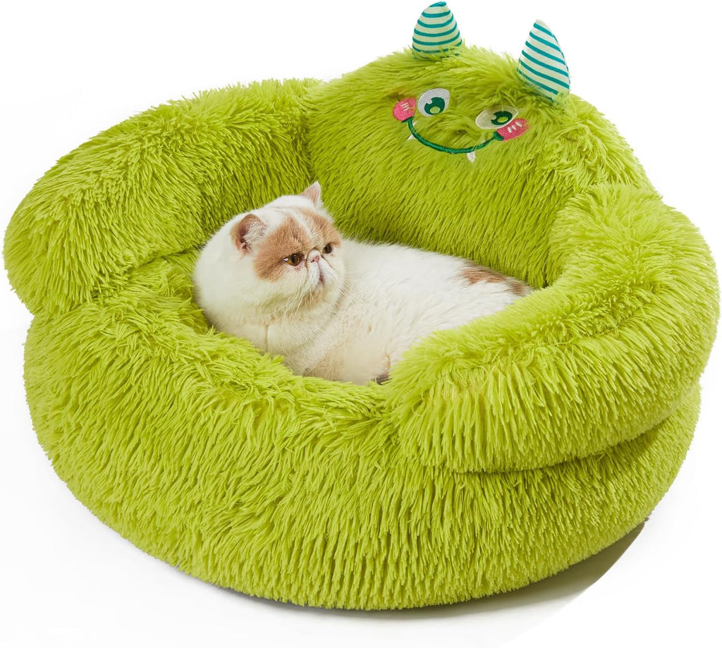 Green Monster Donut Bed - Plush Calming Cuddler for Small Pets